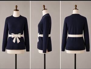 Antoni & Alison Navy Knit Sweater with Trompe L'oeil Bow Detail - Size S